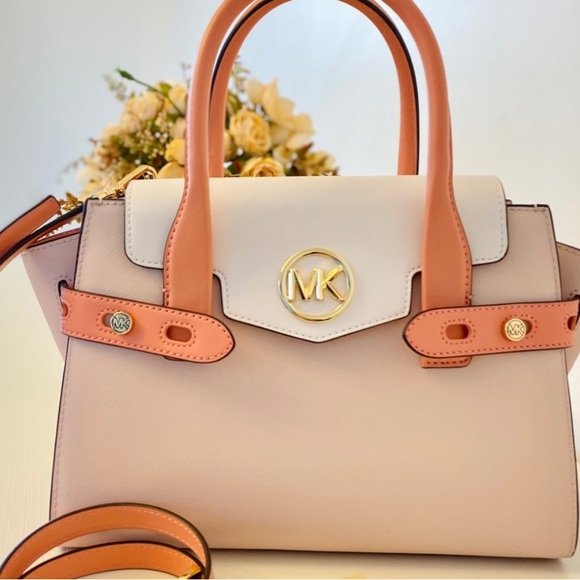 Michael Kors Carmen Medium Satchel - Pink and Tan - Picture 3 of 8